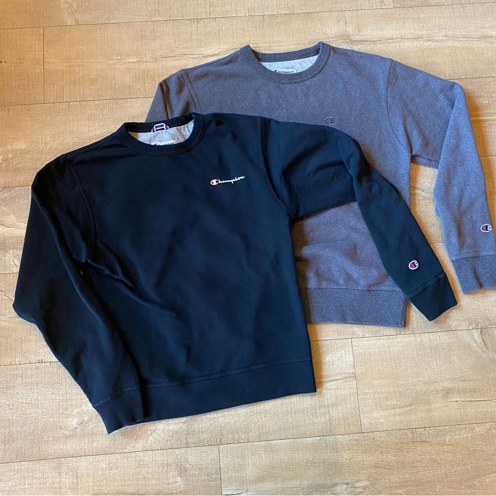 SET of 2 Champion Crewneck Sweatshirts Black Grey Size Small